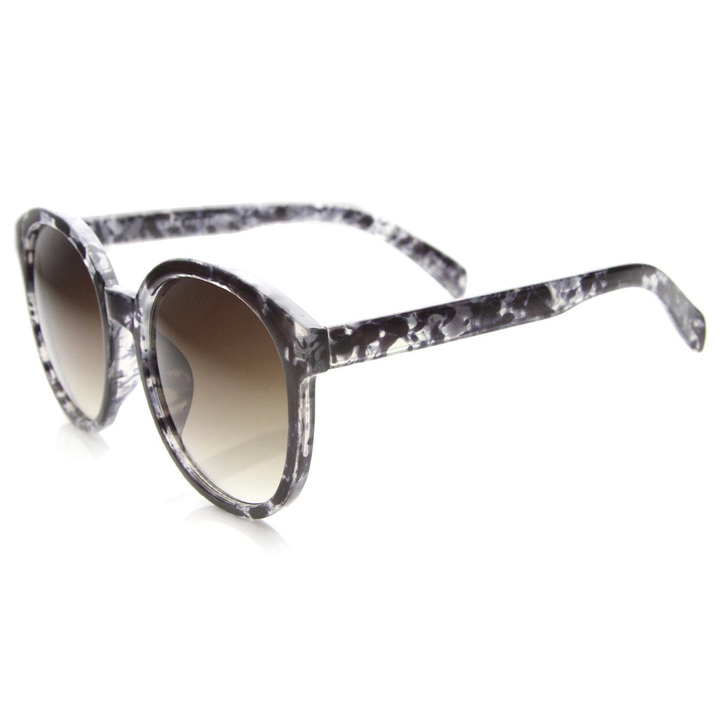 Women's Oversize Round Horned Rim Marble Sunglasses 9970
