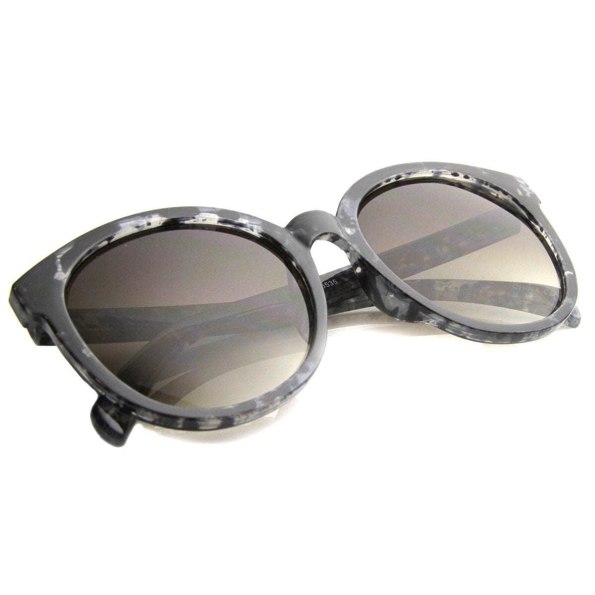 Women's Oversize Round Horned Rim Marble Sunglasses 9970