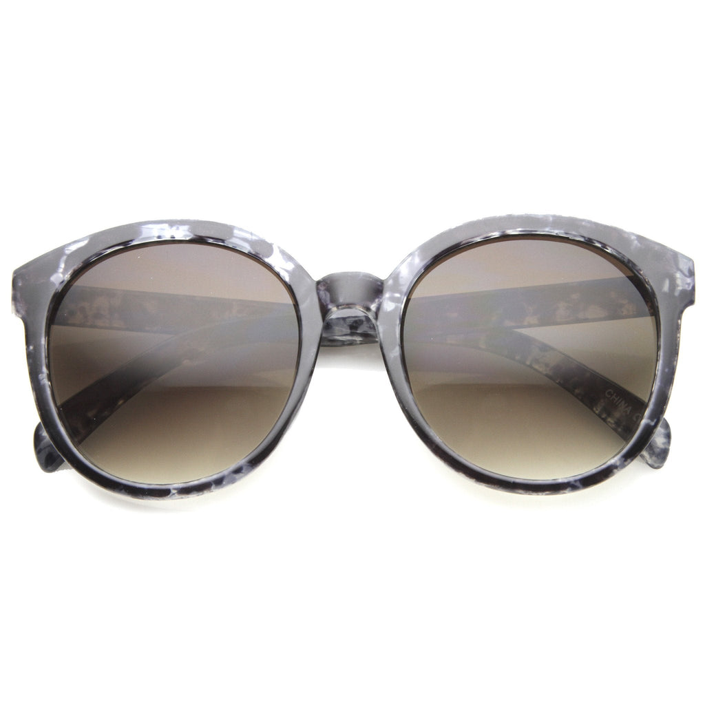 Women's Oversize Round Horned Rim Marble Sunglasses 9970