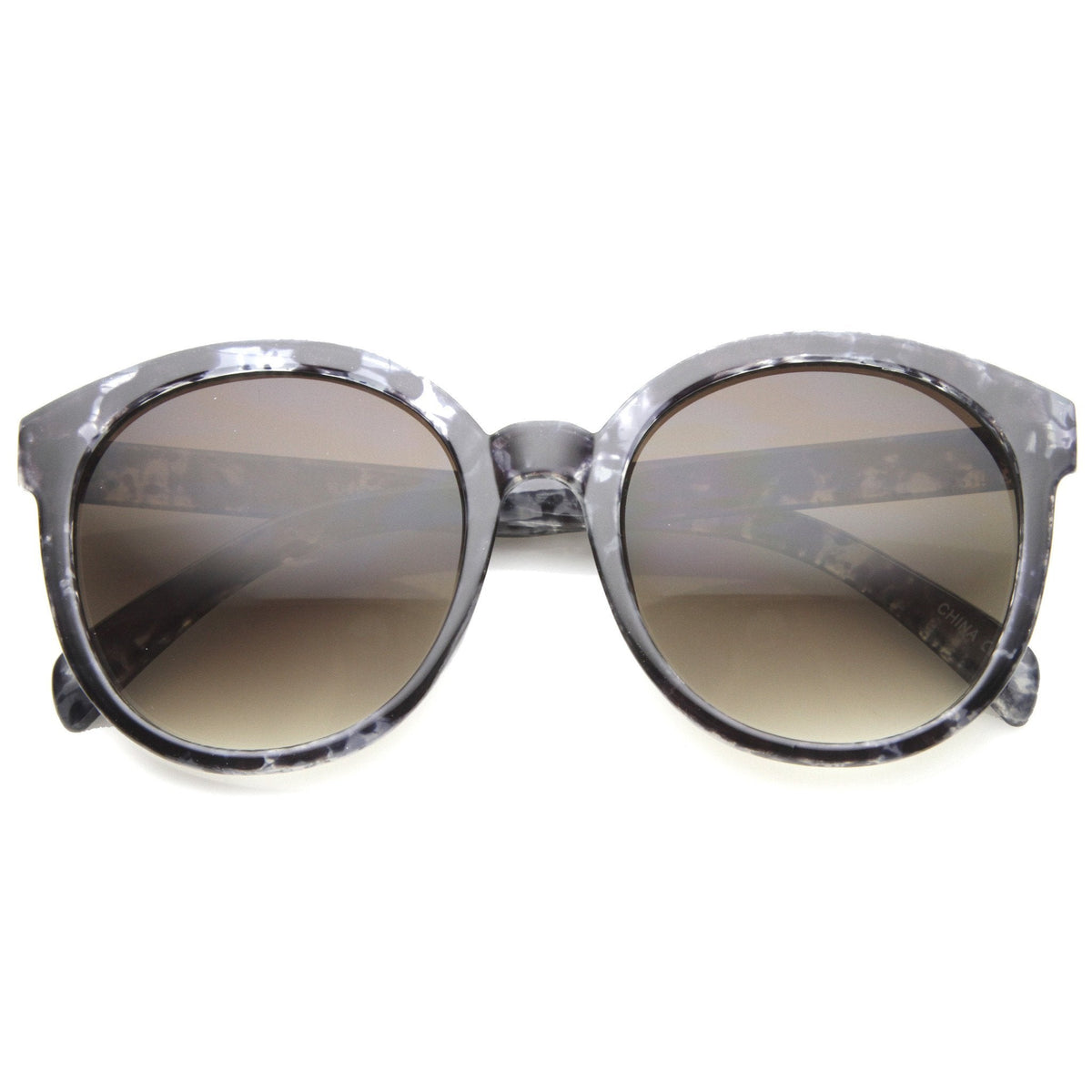 Women's Oversize Round Horned Rim Marble Sunglasses 9970