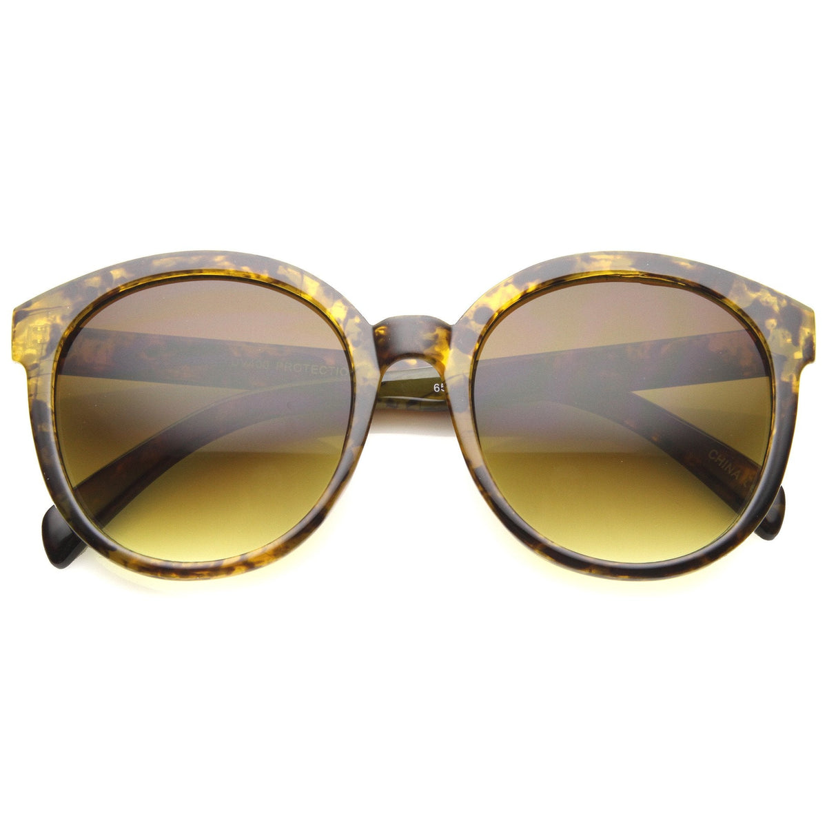 Women's Oversize Round Horned Rim Marble Sunglasses 9970