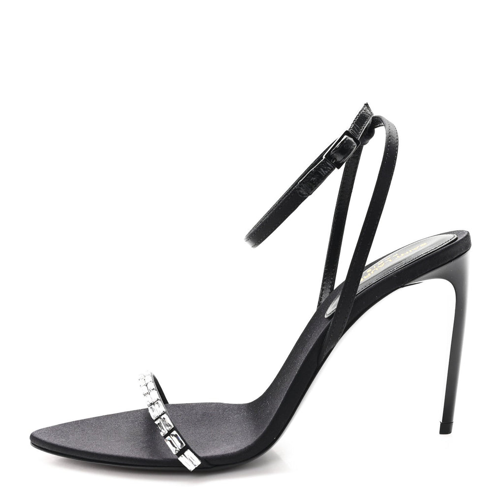 Crepe Satin Crystal New Nuit 90 Ankle Strap Sandals 36 Black