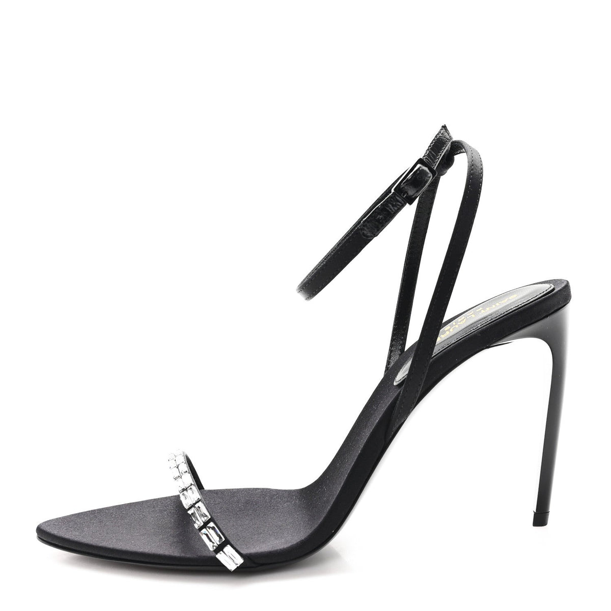 Crepe Satin Crystal New Nuit 90 Ankle Strap Sandals 36 Black