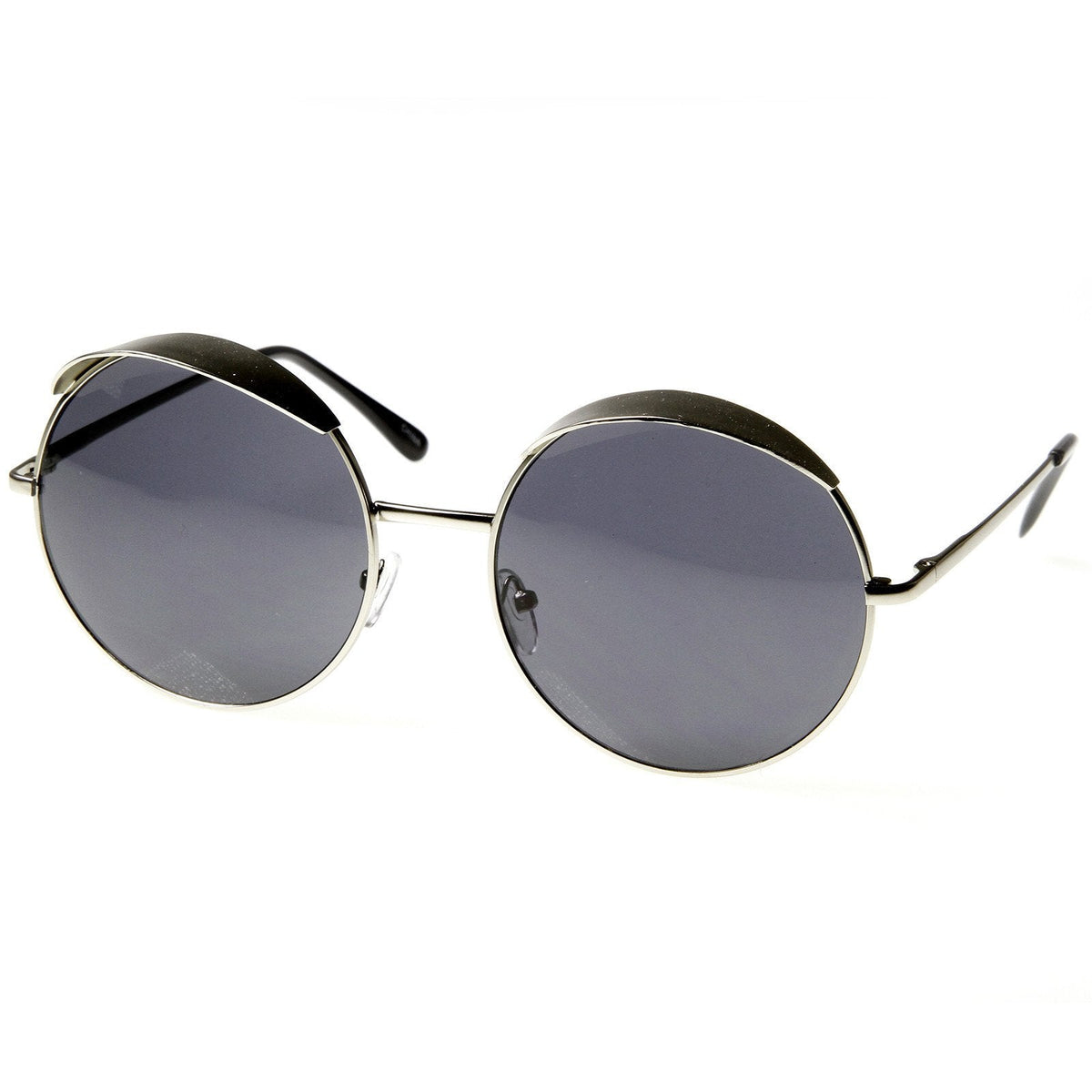 Oversize Eye Brow Designer Round Metal Sunglasses