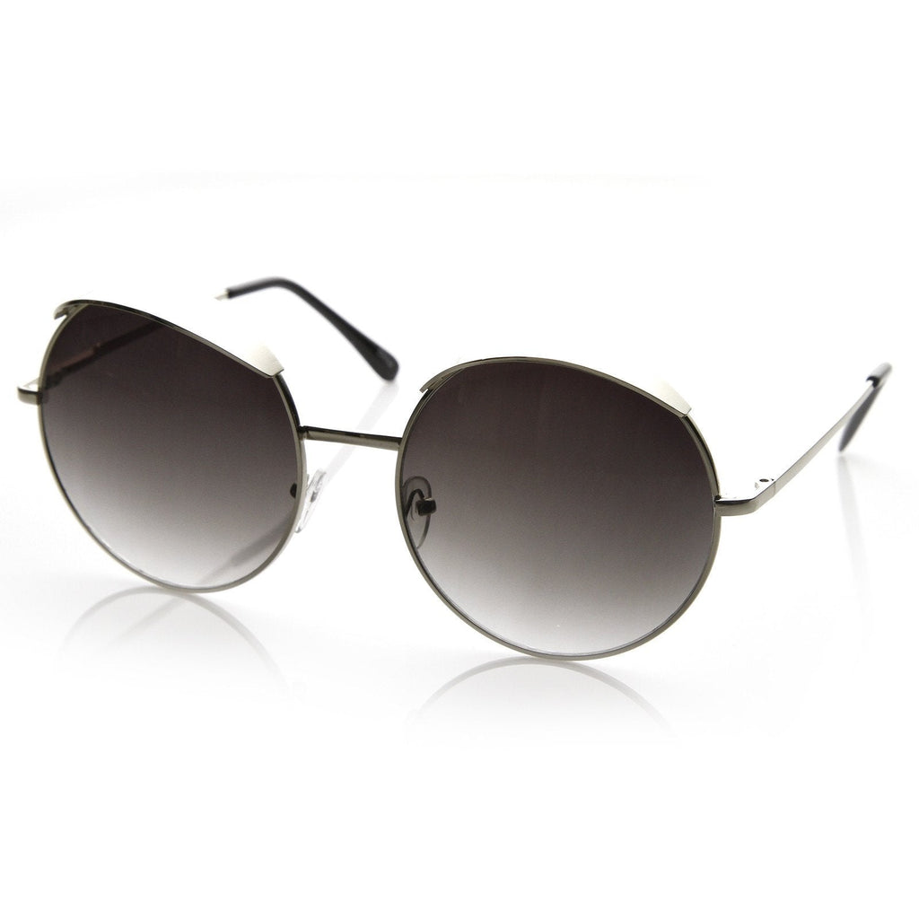 Oversize Eye Brow Designer Round Metal Sunglasses