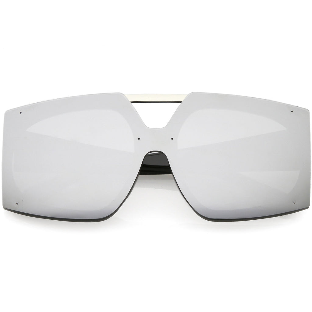 Retro Modern Geometric Oversize Mirrored Flat Lens Sunglasses C516