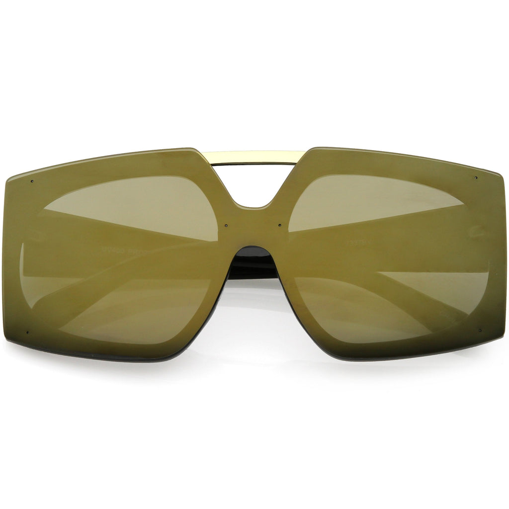 Retro Modern Geometric Oversize Mirrored Flat Lens Sunglasses C516