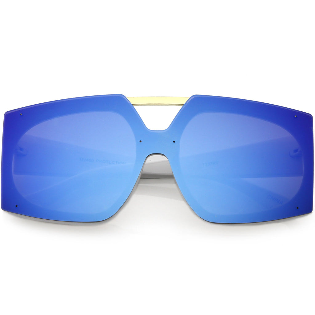 Retro Modern Geometric Oversize Mirrored Flat Lens Sunglasses C516