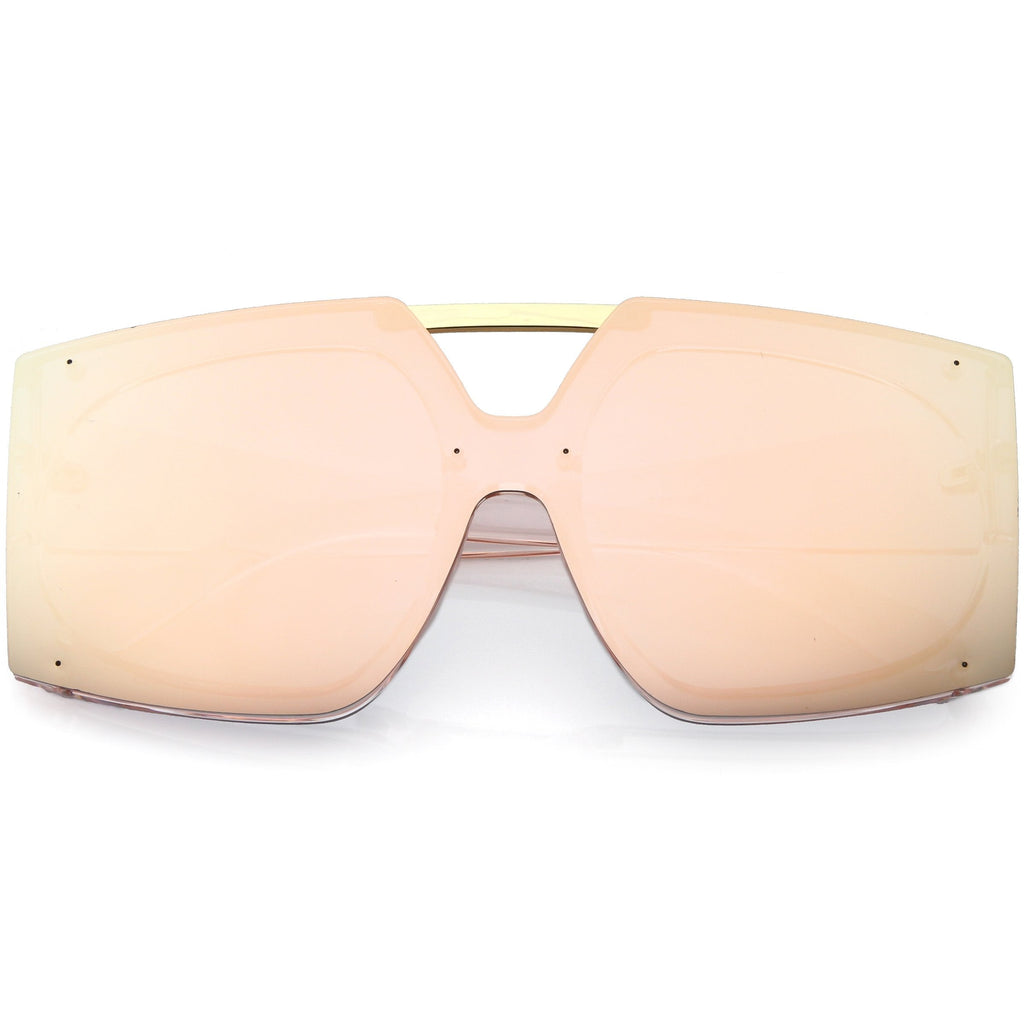 Retro Modern Geometric Oversize Mirrored Flat Lens Sunglasses C516