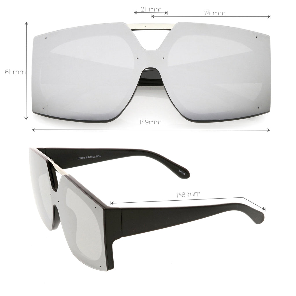 Retro Modern Geometric Oversize Mirrored Flat Lens Sunglasses C516