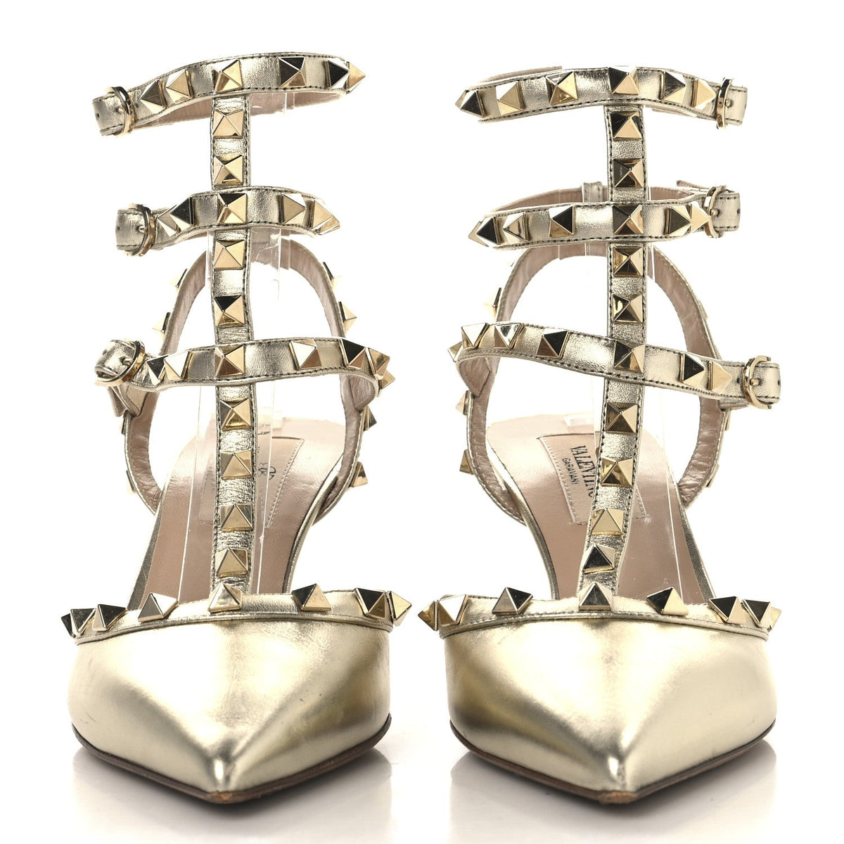 Metallic Nappa Rockstud Ankle Strap 65mm Pumps 36 Gold