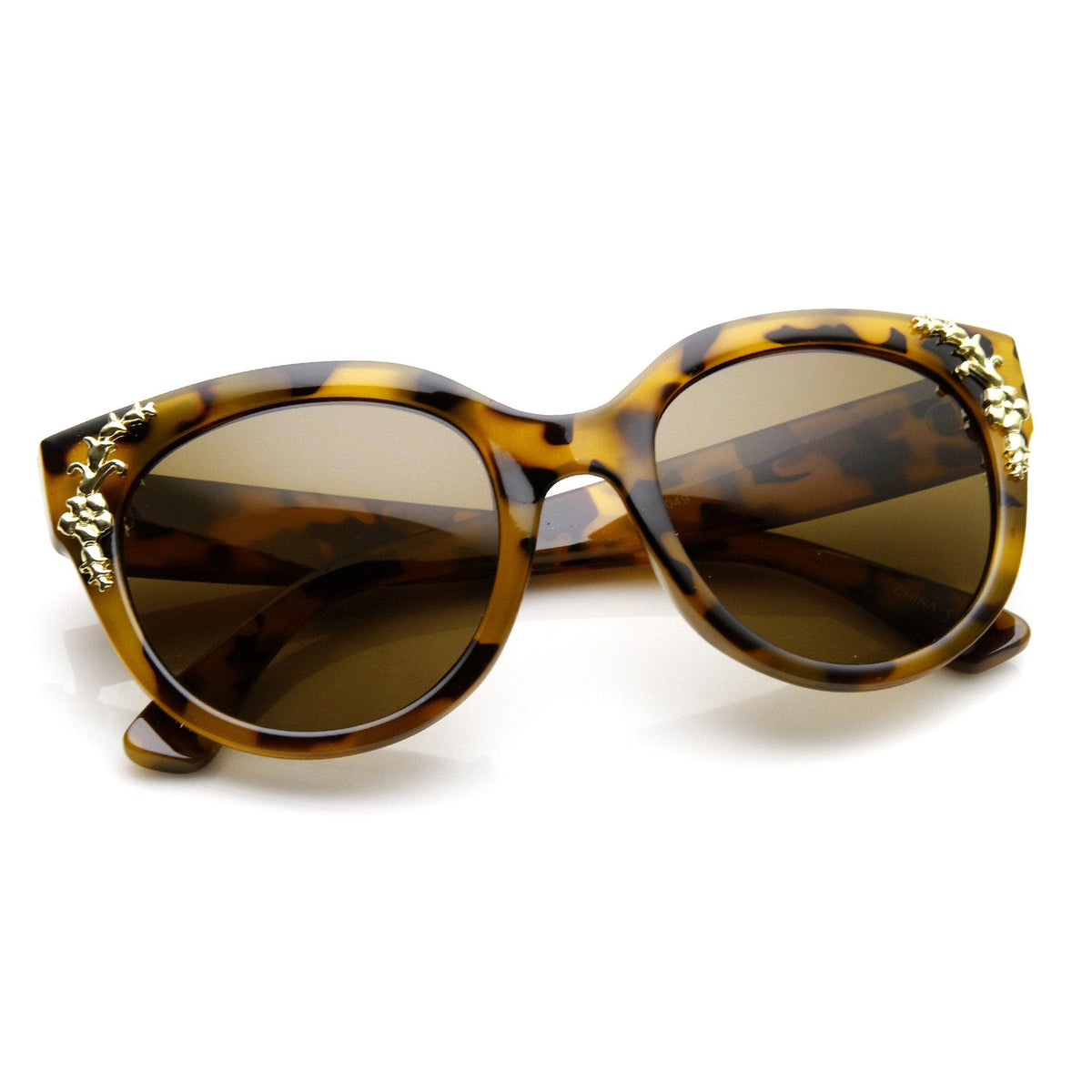 Womens Retro Oversize Flower Adorned Cat Eye Sunglasses 9320