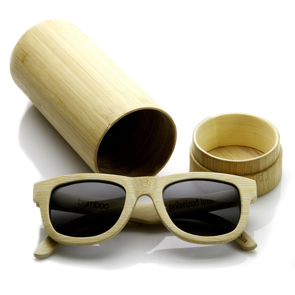 Premium Bamboo Wood Polarized Horned Rim Sunglasses 9121 + Case