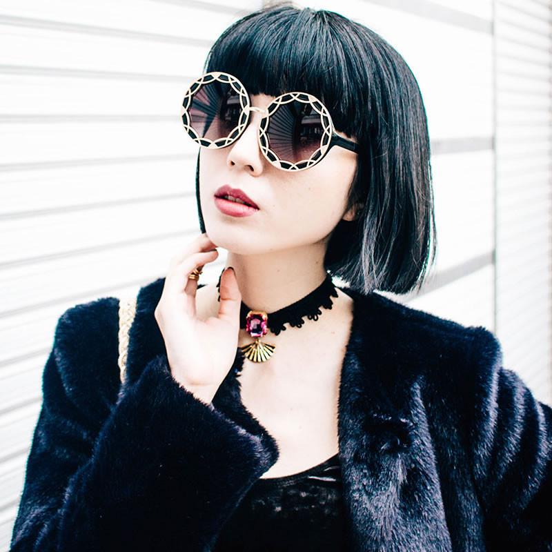 Women's Oversize Round Flat Pattern Sunglasses 9832