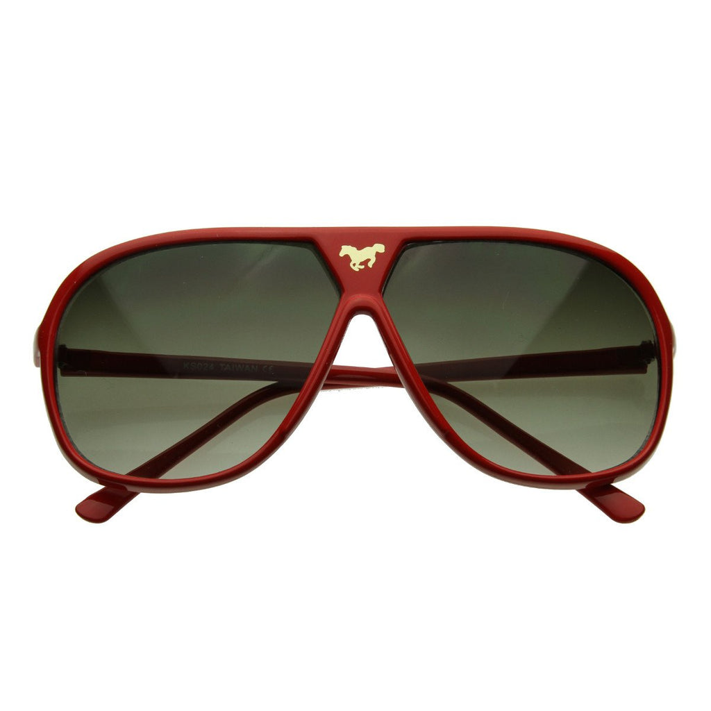 Retro Oversize Gold Horse Emblem Aviator Sunglasses 2867