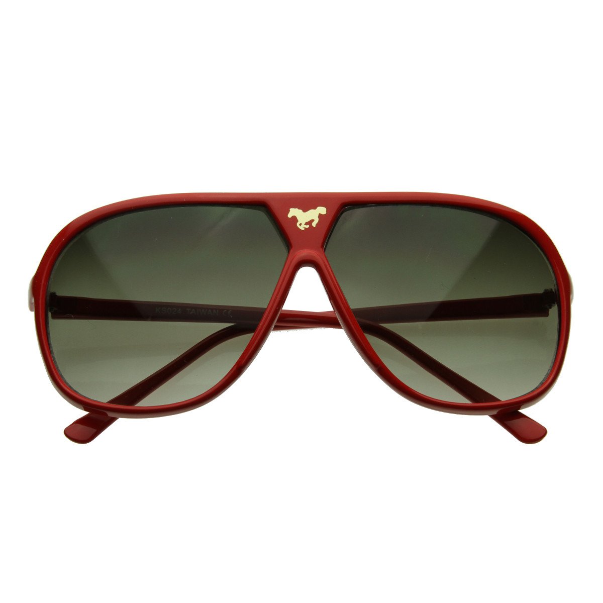 Retro Oversize Gold Horse Emblem Aviator Sunglasses 2867