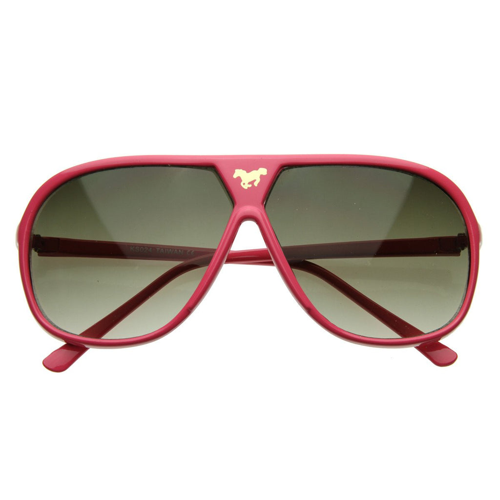 Retro Oversize Gold Horse Emblem Aviator Sunglasses 2867