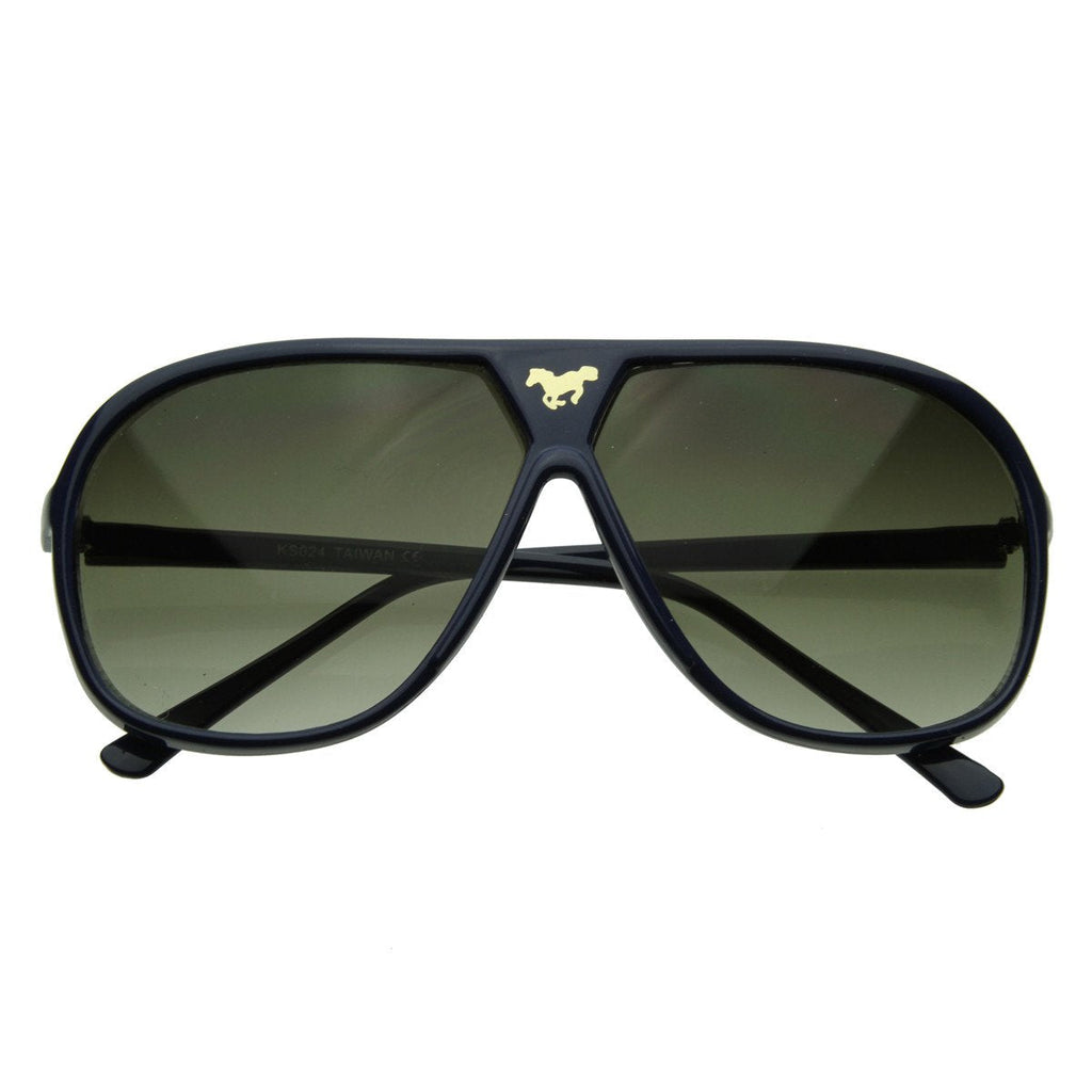 Retro Oversize Gold Horse Emblem Aviator Sunglasses 2867
