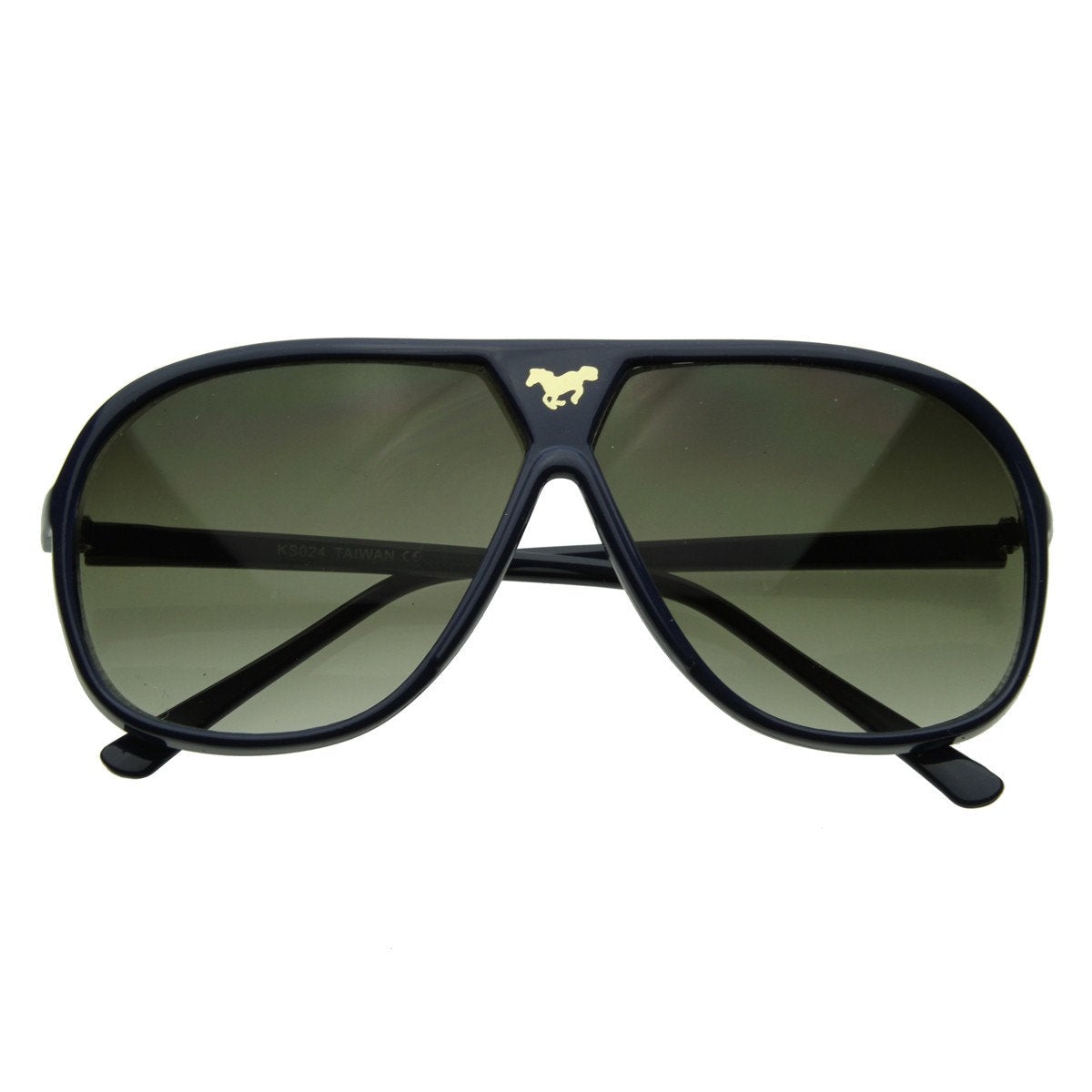 Retro Oversize Gold Horse Emblem Aviator Sunglasses 2867