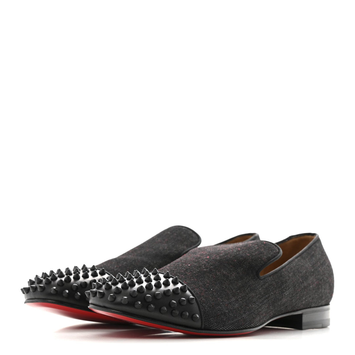 Mens Matte Denim Spooky Spike Flat Loafers 45 Black