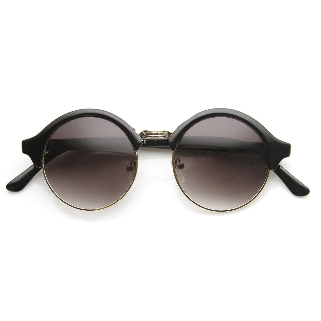 Dapper Half Frame Circle Vintage Steampunk Sunglasses