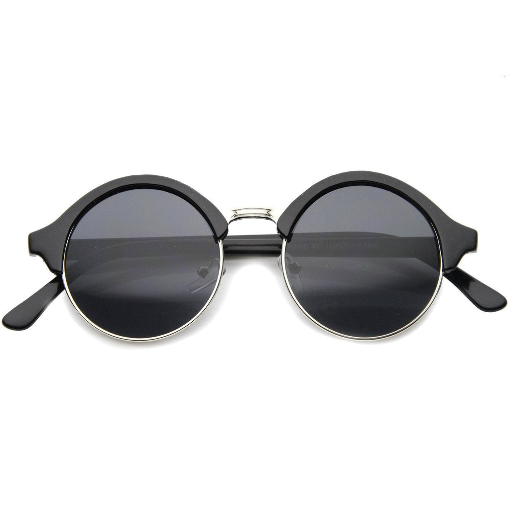 Dapper Half Frame Circle Vintage Steampunk Sunglasses