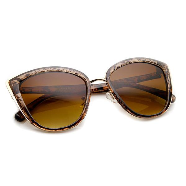 Designer Womens Oversize Metal Plastic Cat Eye Sunglasses 9207