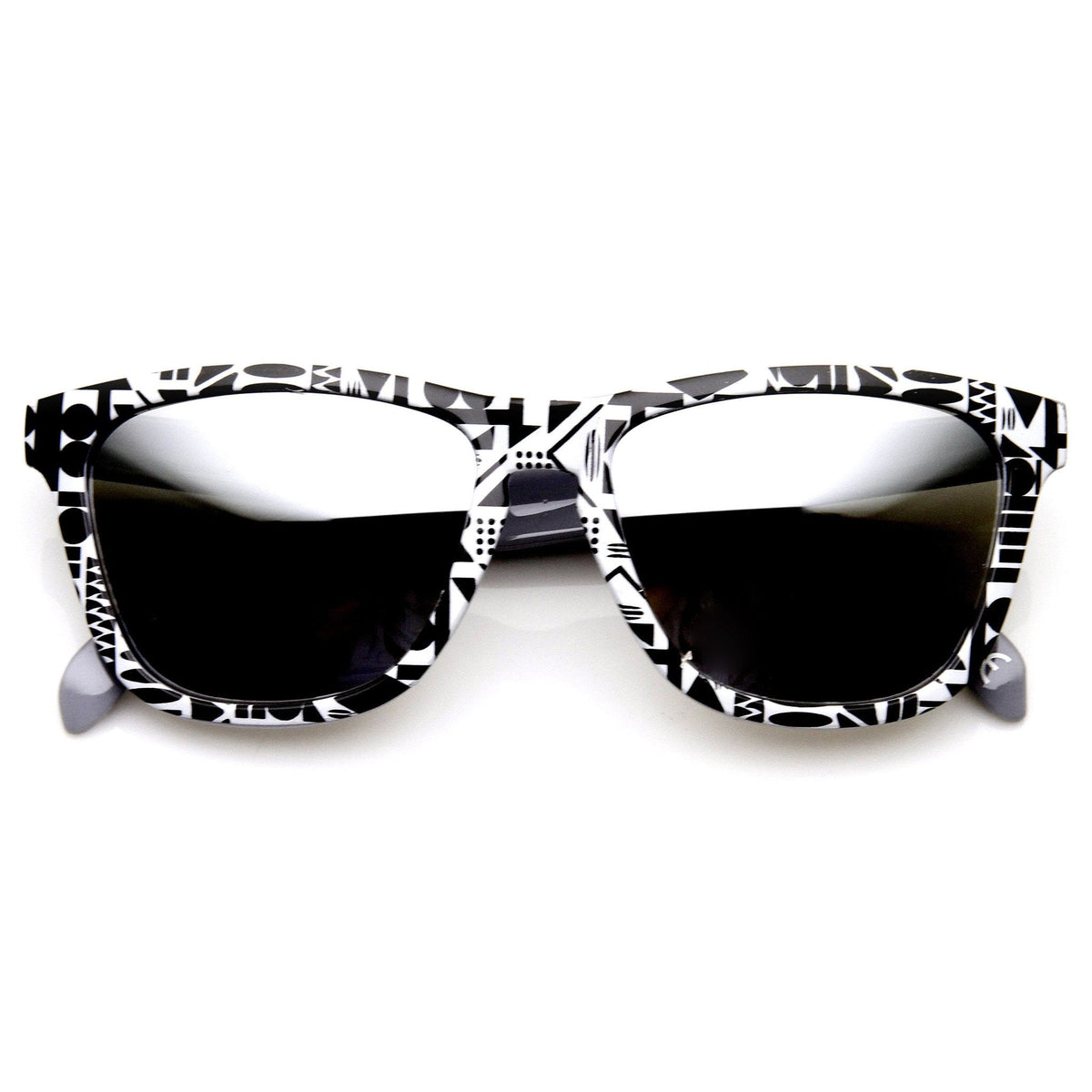 Indie Native Print Flash Mirrored Lens Horned Rim Sunglasses 9378
