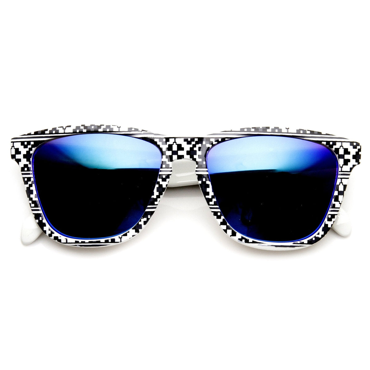 Indie Native Print Flash Mirrored Lens Horned Rim Sunglasses 9378