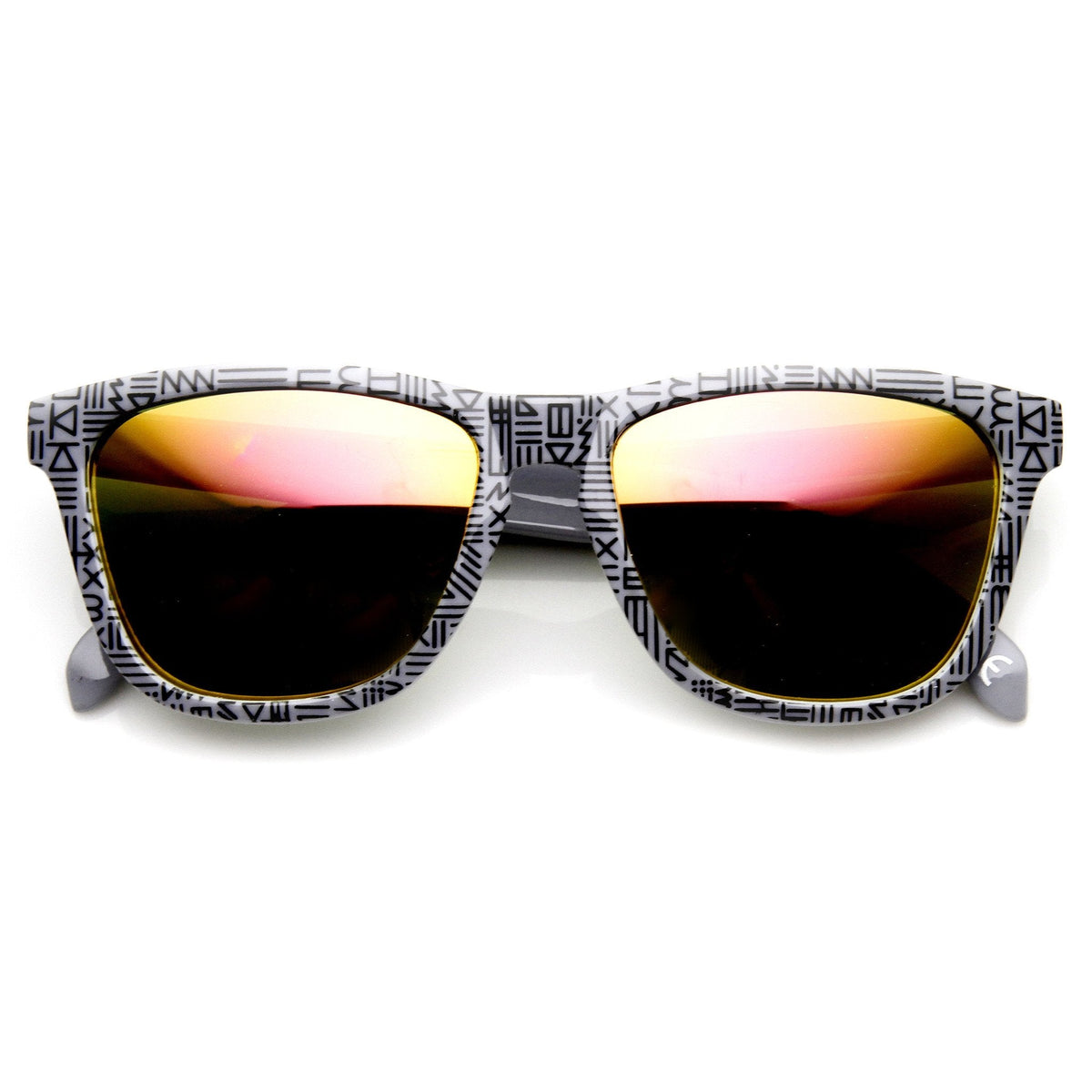 Indie Native Print Flash Mirrored Lens Horned Rim Sunglasses 9378
