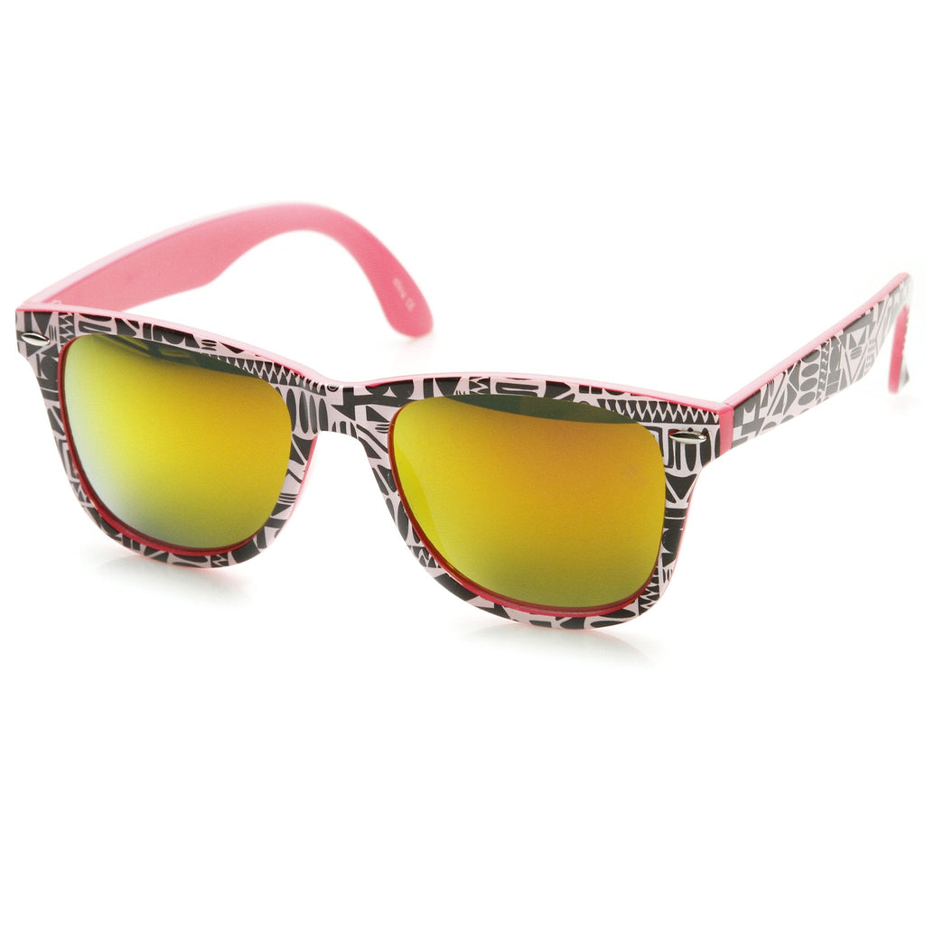 Native Print Two Tone Mirror Lens Horned Rim Sunglasses 9381