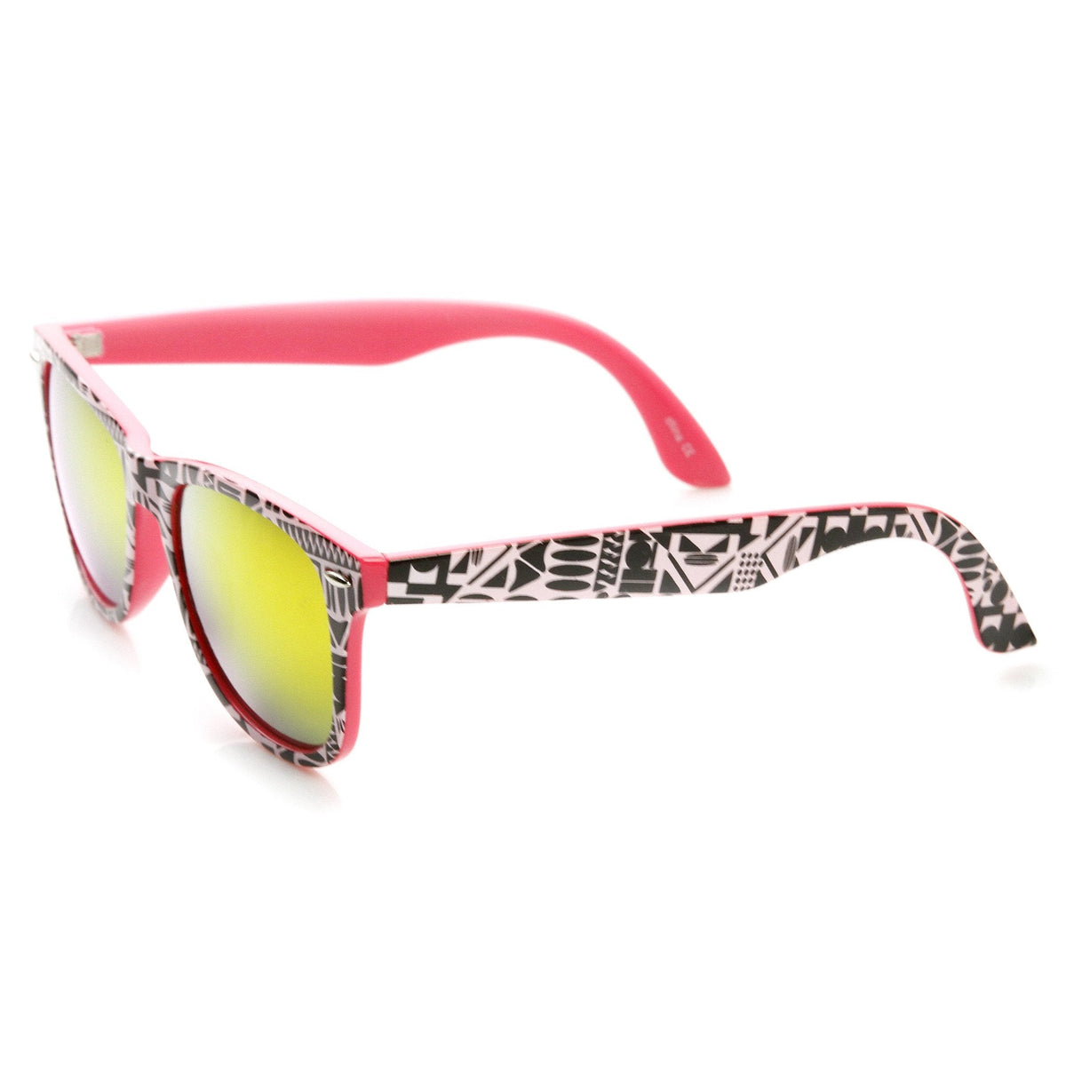 Native Print Two Tone Mirror Lens Horned Rim Sunglasses 9381