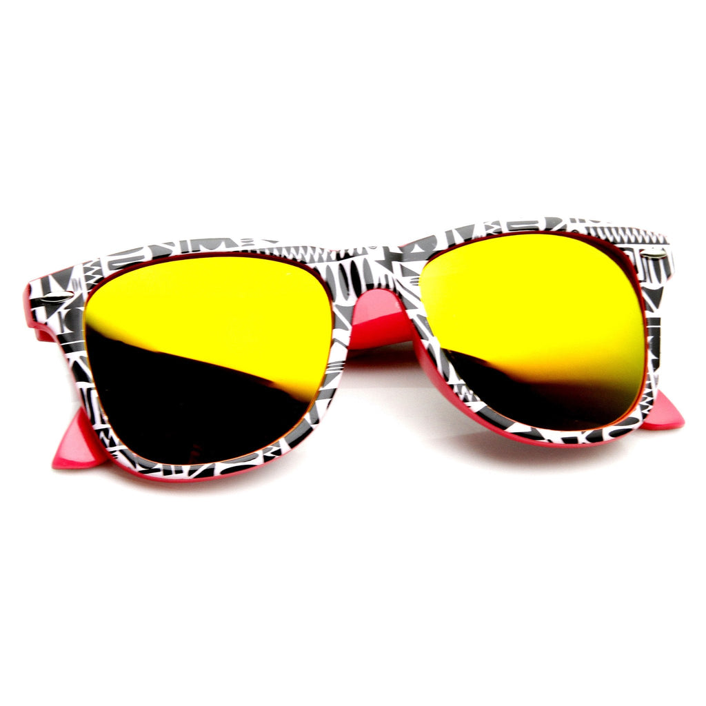 Native Print Two Tone Mirror Lens Horned Rim Sunglasses 9381