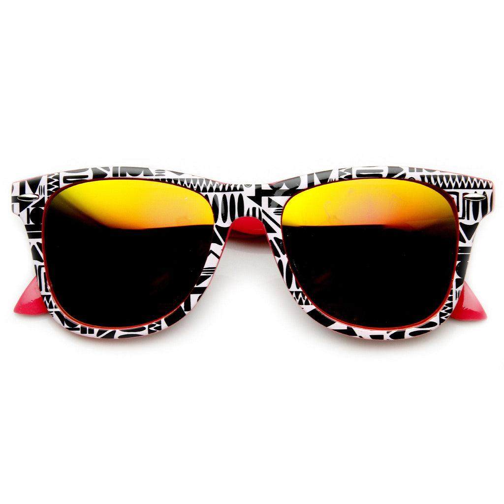 Native Print Two Tone Mirror Lens Horned Rim Sunglasses 9381