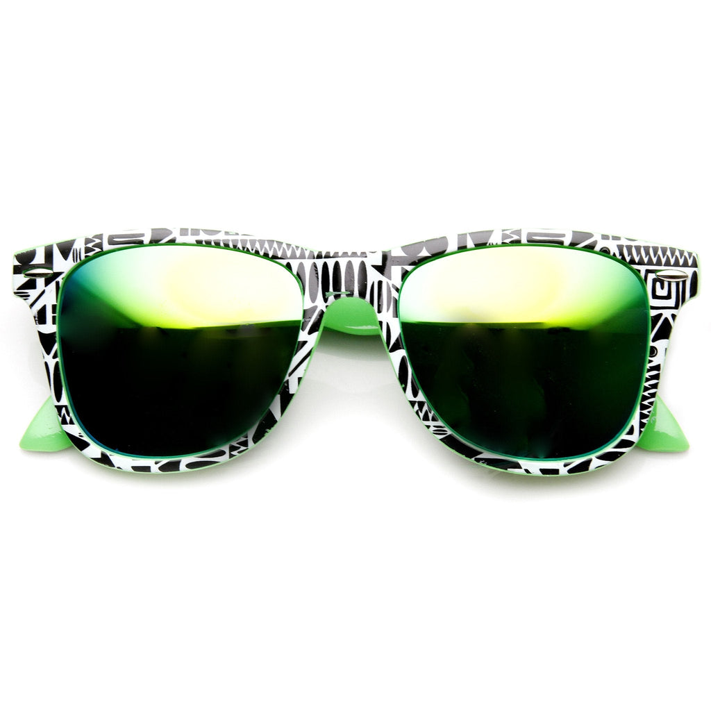 Native Print Two Tone Mirror Lens Horned Rim Sunglasses 9381