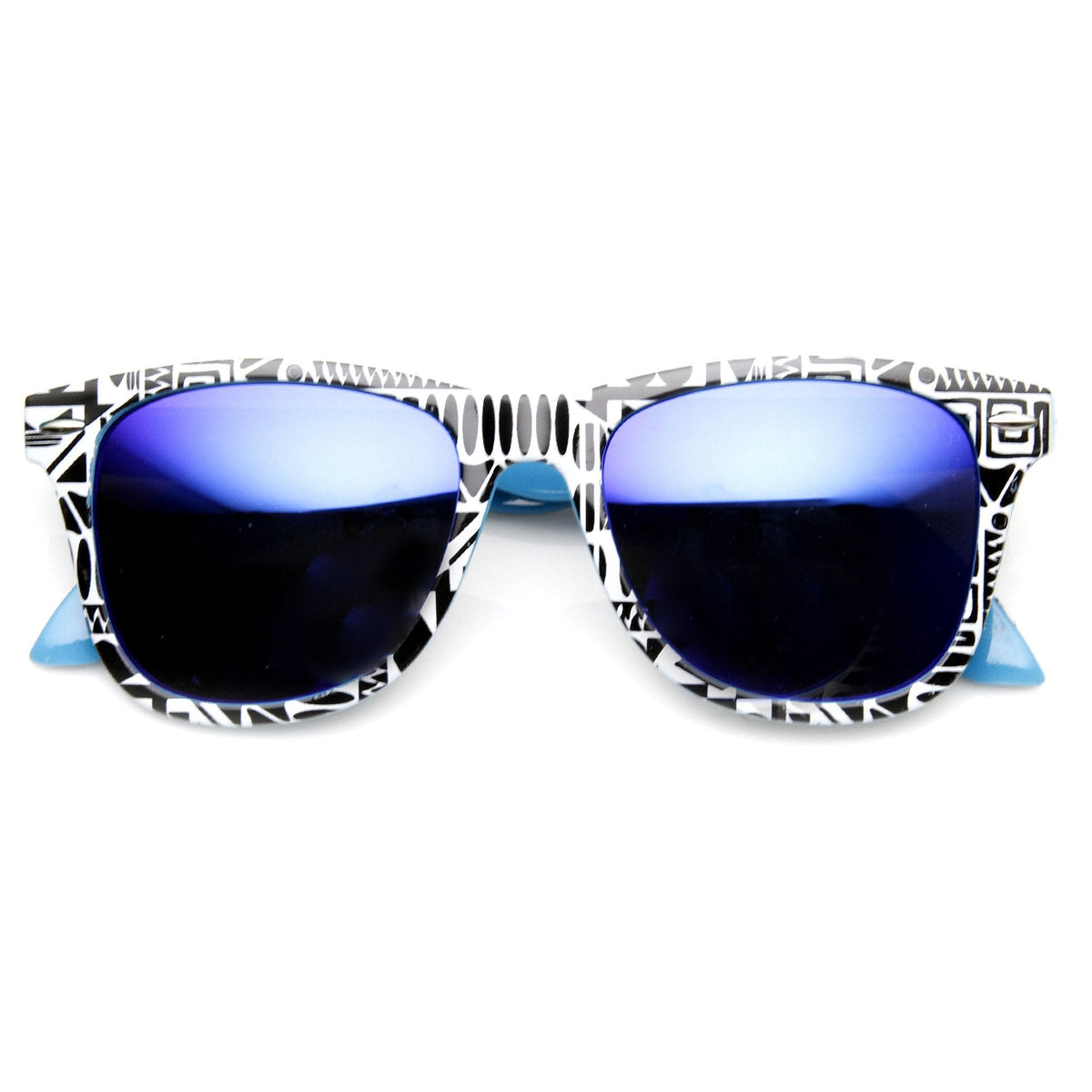 Native Print Two Tone Mirror Lens Horned Rim Sunglasses 9381