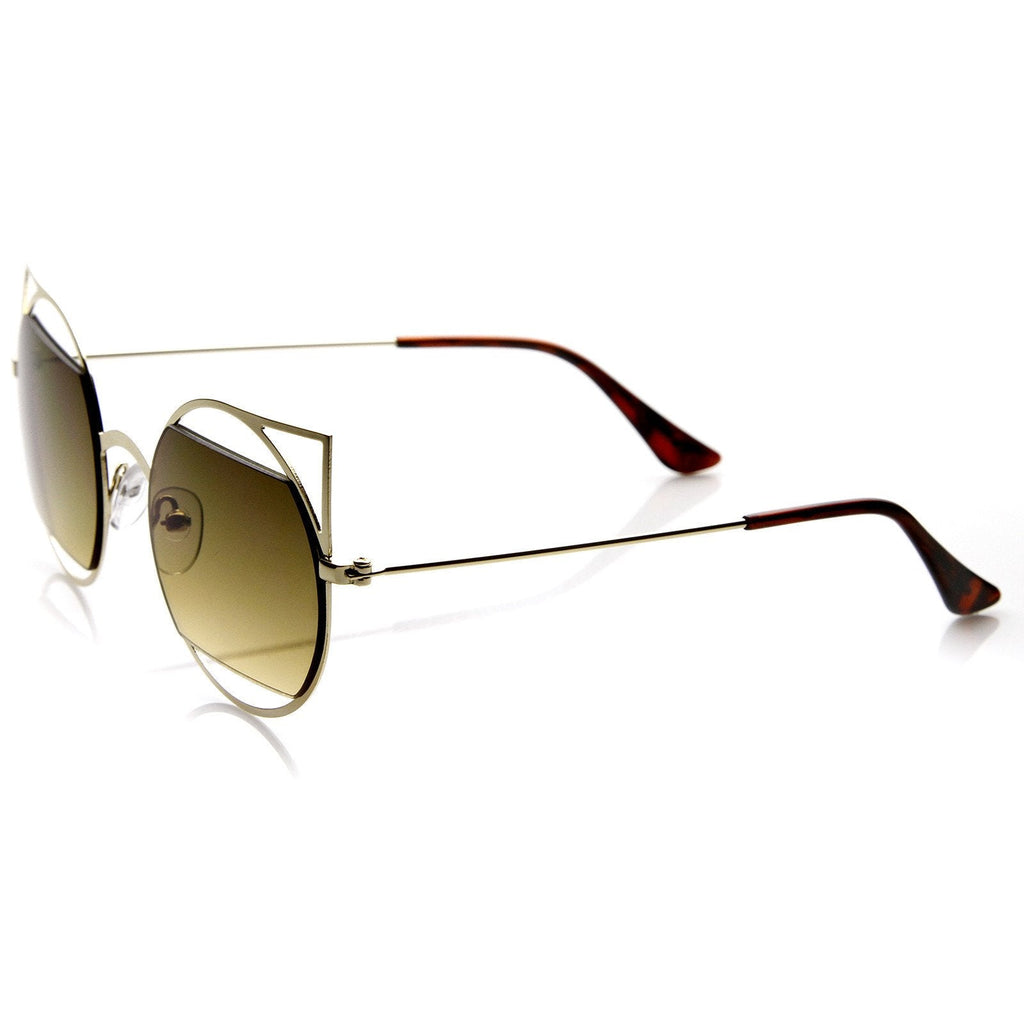 Women's Round Metal Laser Cut Cat Eye Sunglasses 9122