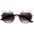 Women's Round Metal Laser Cut Cat Eye Sunglasses 9122