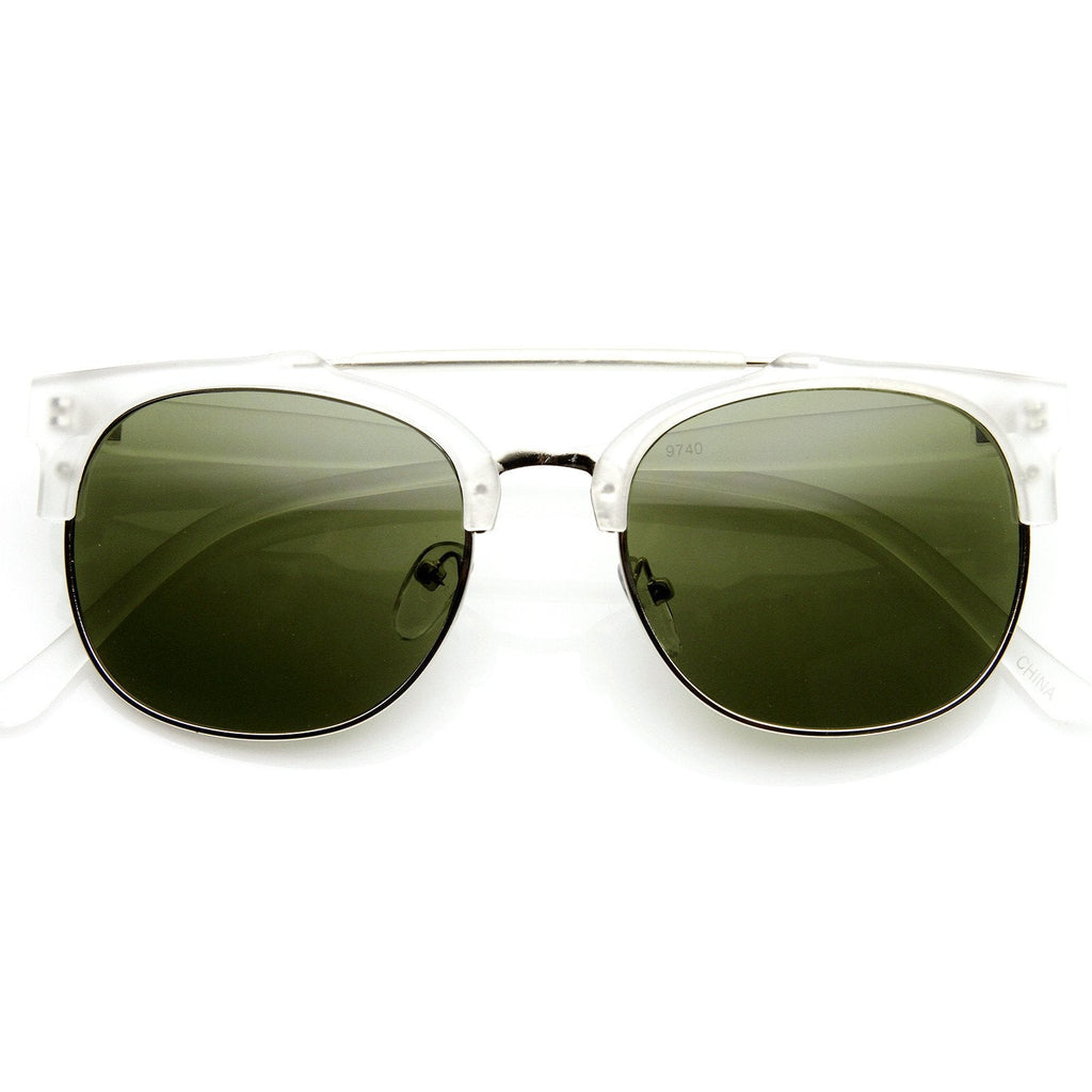 Designer Fashion Double Bridge Half Frame Round Sunglasses 8993