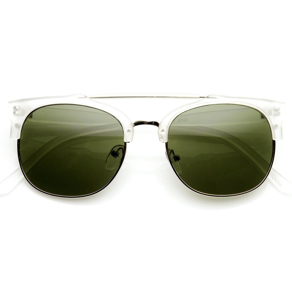 Designer Fashion Double Bridge Half Frame Round Sunglasses 8993