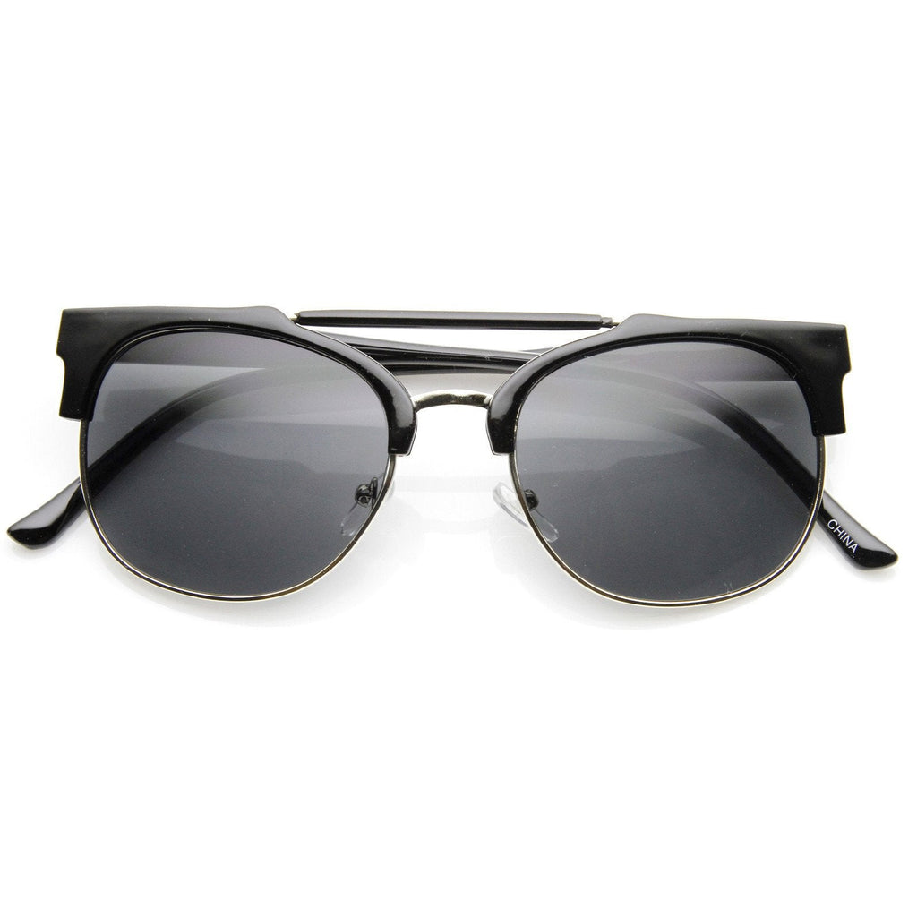 Designer Fashion Double Bridge Half Frame Round Sunglasses 8993