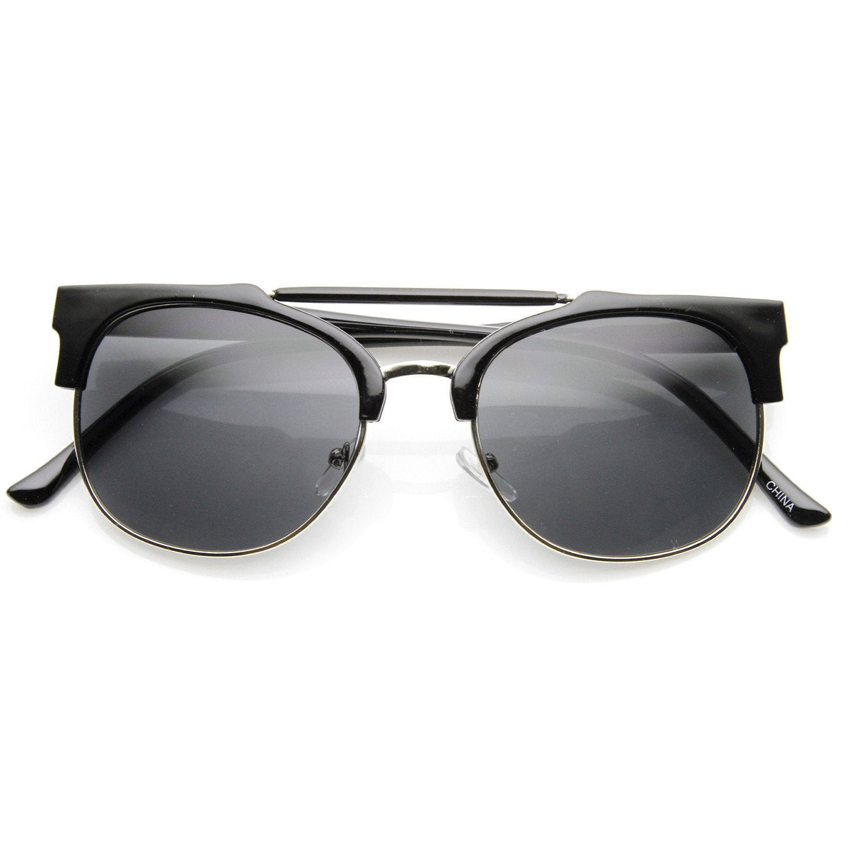 Designer Fashion Double Bridge Half Frame Round Sunglasses 8993