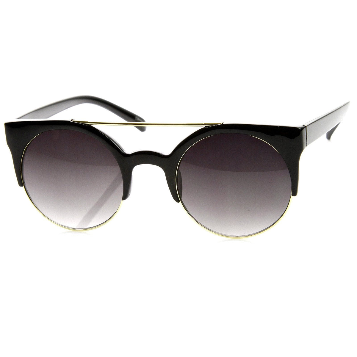 Hip Swag Double Bridge Super Round Half Frame Cat Eye Sunglasses 8921