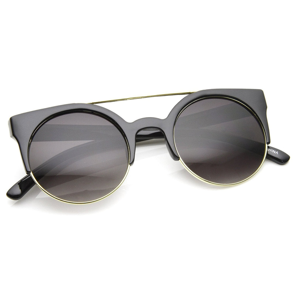 Hip Swag Double Bridge Super Round Half Frame Cat Eye Sunglasses 8921