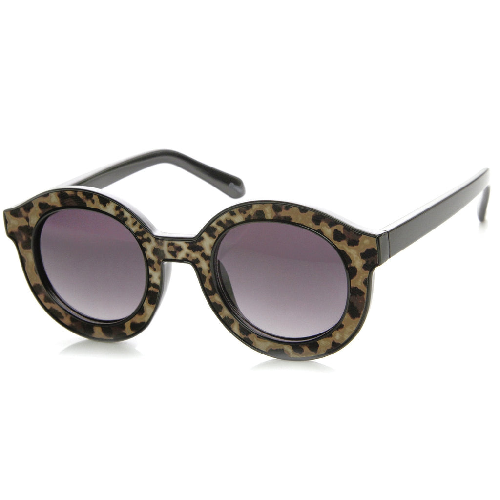 Popular Indie Block Cut Pattern Round Women's Sunglasses 9157