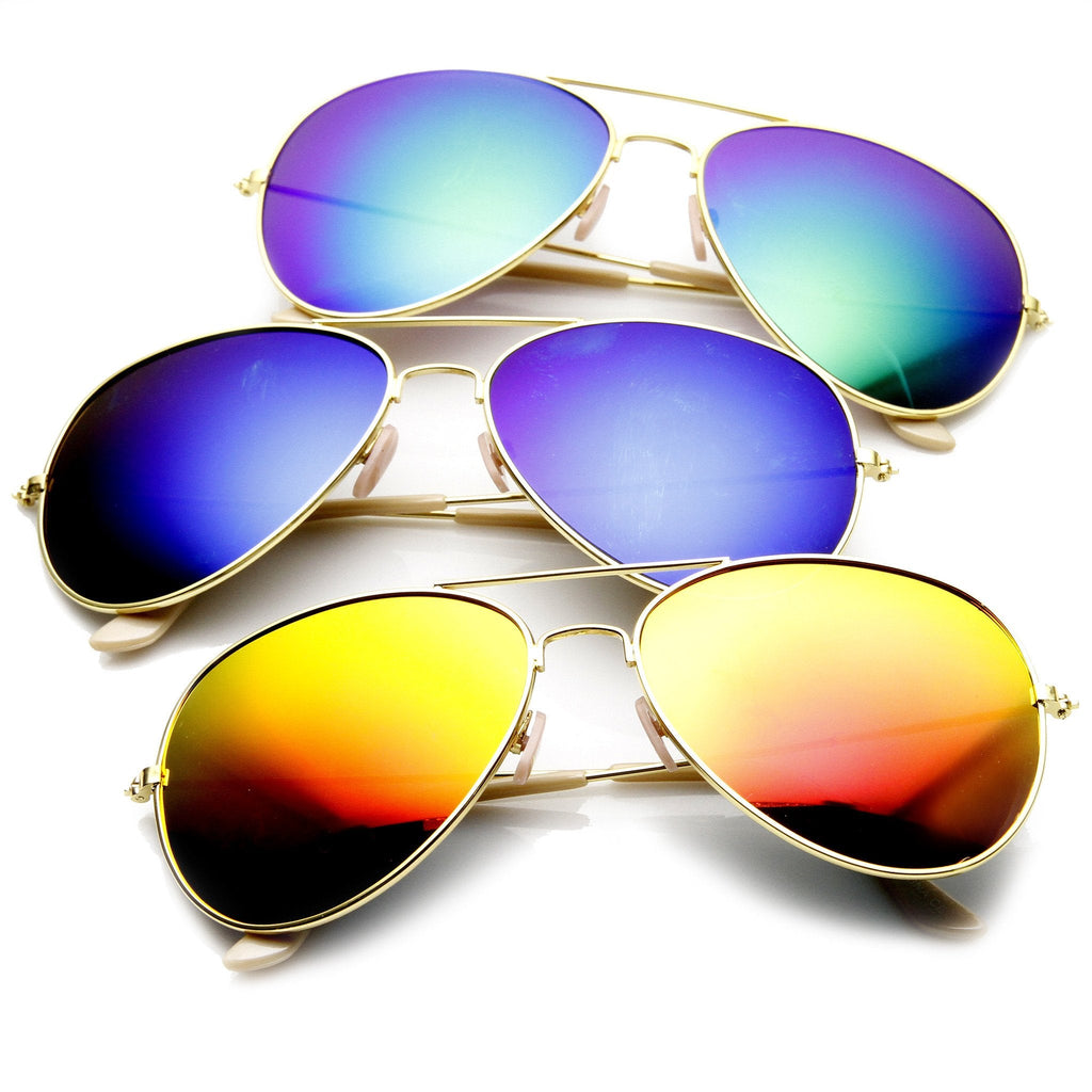 Large Full Metal Frame Aviator Flash Mirrorred Lenses 1491