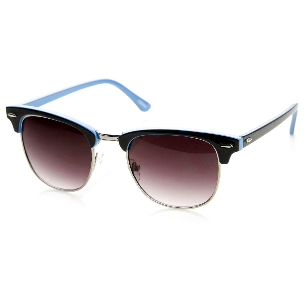 Retro Two Tone Colorful Half Frame Horned Rim Sunglasses 9182