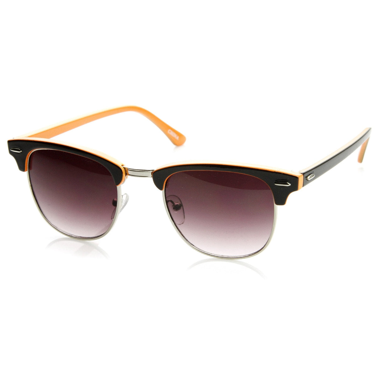 Retro Two Tone Colorful Half Frame Horned Rim Sunglasses 9182