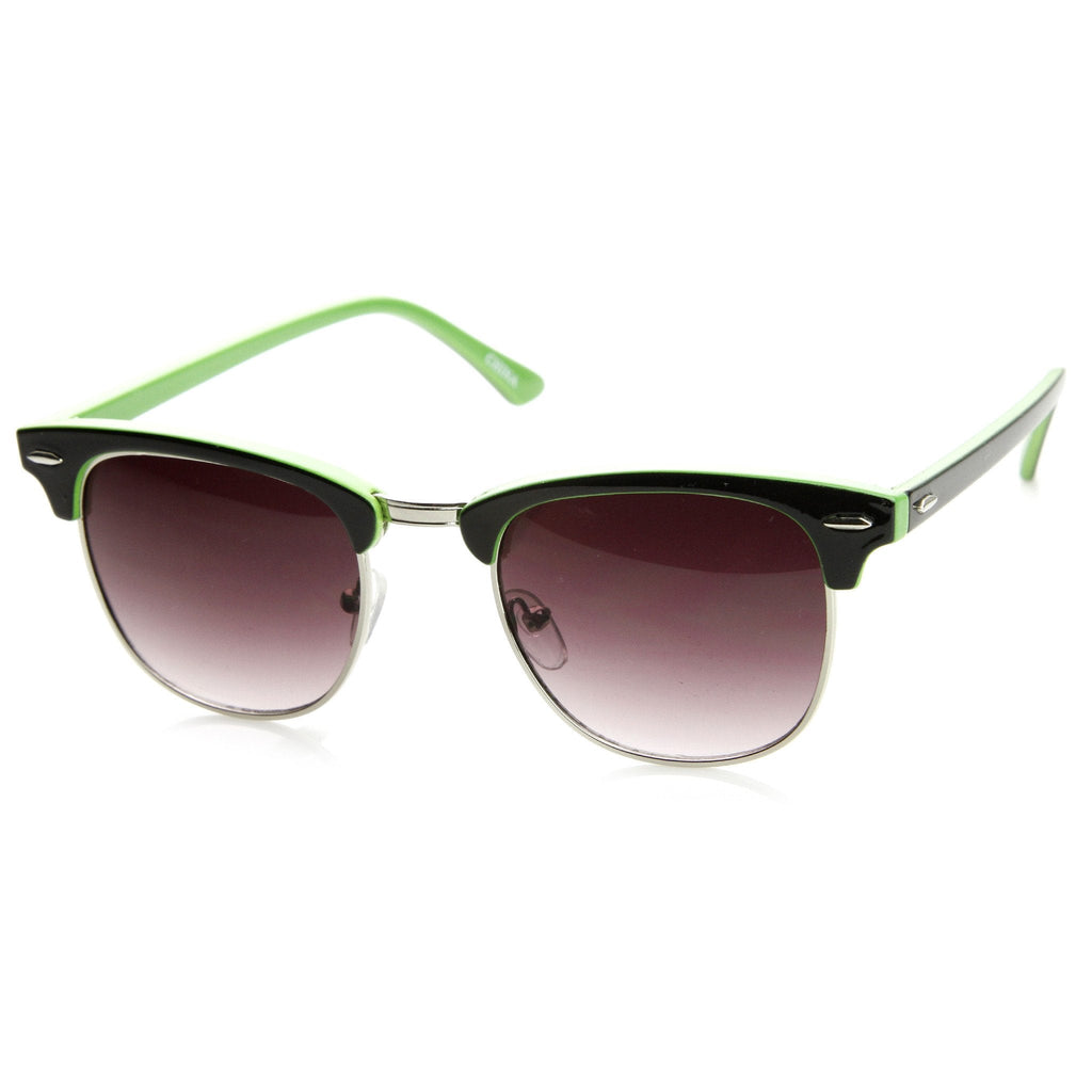 Retro Two Tone Colorful Half Frame Horned Rim Sunglasses 9182