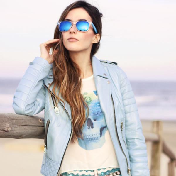 Retro Horned Rim Colorful Mirror Lens Sunglasses 8609